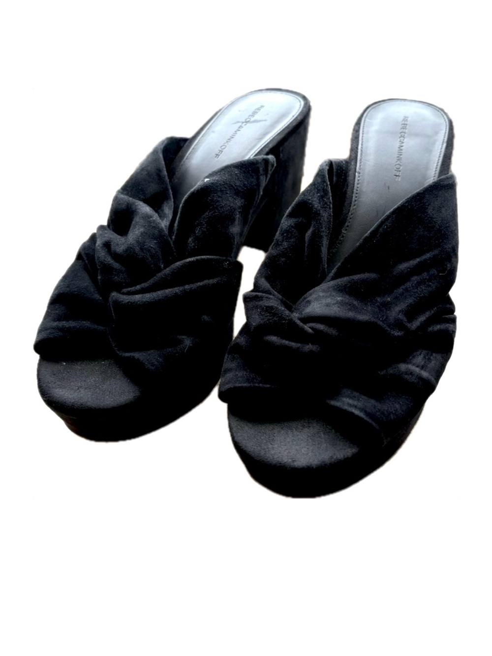 Rebecca Minkoff Jaden Suede Platform Heeled Slides Mules Size 9 Black